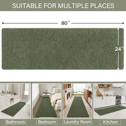 LOCHAS Luxury Bathroom Rug Shaggy Bath Mat 24 x 80 Inch, Olive Green