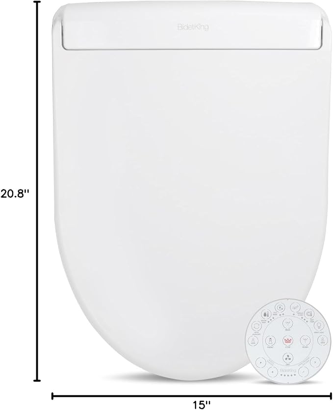 BidetKing Crown Elongated Bidet Toilet Seat, Endless Warm Water, Strong Spray, Backlit Remote, Multi-color LED, Ultra Slim, Stainless Steel Nozzle, Sittable Lid, 3 Year Warranty