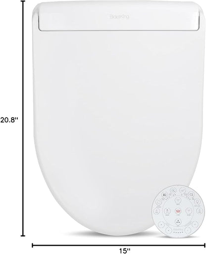 BidetKing Crown Elongated Bidet Toilet Seat, Endless Warm Water, Strong Spray, Backlit Remote, Multi-color LED, Ultra Slim, Stainless Steel Nozzle, Sittable Lid, 3 Year Warranty