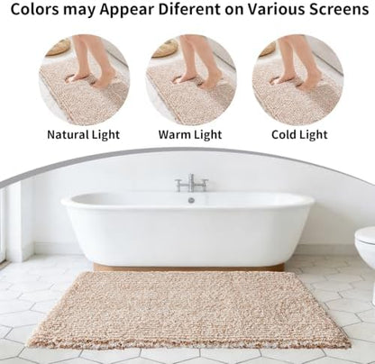 Disolla Bathroom Rug 24x36 - Non-Slip Plush Thick Bath Mat, Highly Absorbent & Ultra Soft Fluffy Floor Mat, Machine Washable for Shower and Tub, Beige & White