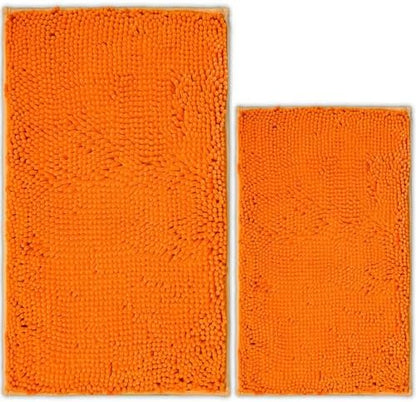 Bathroom Rugs Chenille Bath mat 2 Piece Set, Super Absorbent, PVC Non Slip Backing, Bath mats for Bathroom, Plush Shaggy, Thick, Machine Washable, Bathtub, Shower, Toilet.(Orange)