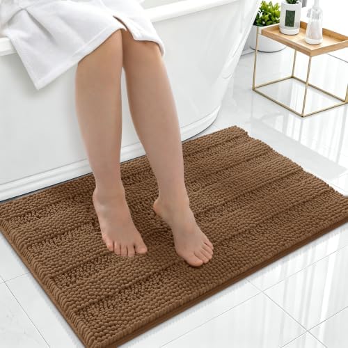 Smiry Thick Chenille Bathroom Rugs 36x24, Soft Absorbent Bath Mat, Mocha