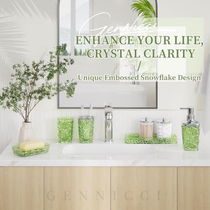 Green Bathroom Accessories Set 7 Pcs, Green Bathroom Sets, Acrylic Soap Dispenser and Toothbrush Holder Set, Qtip Holder Set, Bathroom Sink Set, Gift for Home Apartment