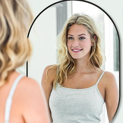 Black Oval Mirror, 17"x30" Oval Bathroom Mirror, Vanity Mirror with Brushed Metal Frame, Wall Mount Mirrors Decor for Bathroom, Bedroom, Entryway, Living Room(Hangs Horizontally or Vertically)