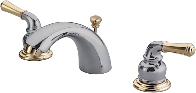 Kingston Brass KB954 Magellan II 4-Inch to 8-Inch Mini Widespread Lavatory Faucet with Metal lever handle, Polished Brass, Polished Chrome (Not CA/VT Compliant)