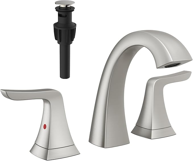 VXV Brushed Nickel Bathroom Faucet Widespread 8 Inch, 3 Hole Vanity Sink Faucet with Pop-Up Drain & Pre-Attached Supply Lines for Easy DIY Installation, Faucet for Bathroom Sink, RV