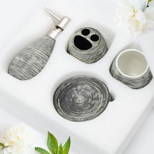 CERBIOR Bathroom Accessories Set,4 PCS Ceramic Bath Accessory,Grey