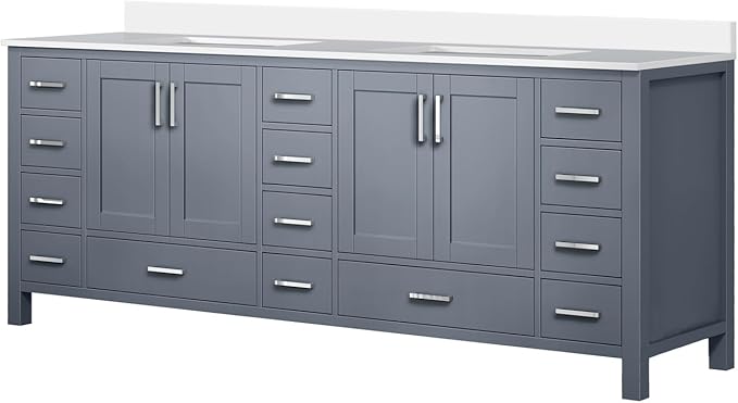 Jacques 84 in. W x 22 in. D Dark Grey Double Bath Vanity and White Quartz Top