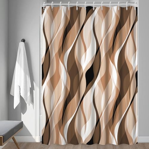 Brown Striped Shower Curtain Extra Wide 108x72 inch 18 Hooks