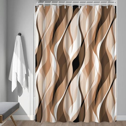 Brown Striped Shower Curtain Extra Wide 108x72 inch 18 Hooks