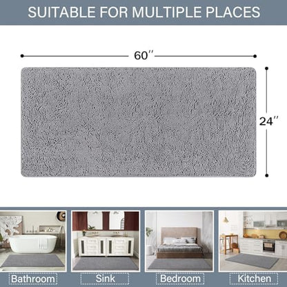 LOCHAS Luxury Bathroom Rug Shaggy Bath Mat 24 x 60 Inch, Gray