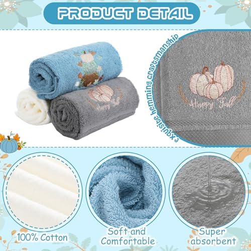 FuWeave 3 Pcs Blue White Fall Blue Pumpkins Hand Towels for Bathroom