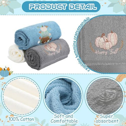 FuWeave 3 Pcs Blue White Fall Blue Pumpkins Hand Towels for Bathroom