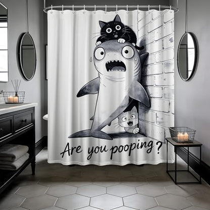 Black Cat Riding Shark Shower Curtain Cool Teen, 70x72 Inchs