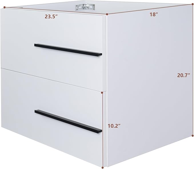 Bathroom Vanity no Sink 24" Designer Floating Bathroom Vanity with Fluted Drawers - Modern Wall Mounted Storage Cabinet, Black Handles & Soft-Close Drawes for Small Space Luxury (White)