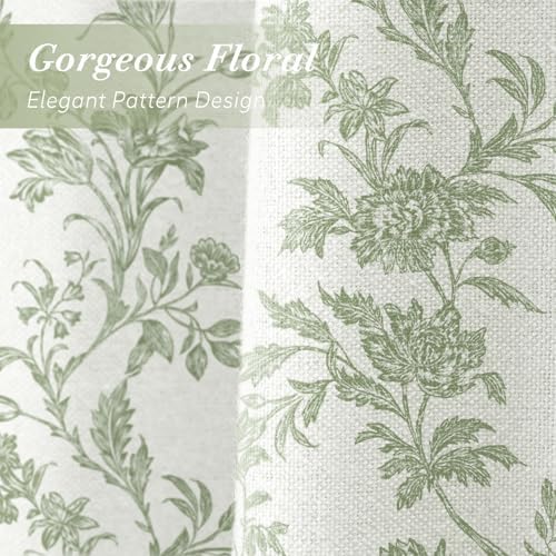 Sage Green Floral Shower Curtain,Vintage Cotton Cottagecore Shower Curtains for Bathroom, 72" W x 72" L