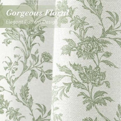 Sage Green Floral Shower Curtain,Vintage Cotton Cottagecore Shower Curtains for Bathroom, 72" W x 72" L