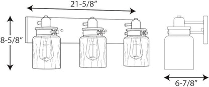 Progress Lighting P300047-009 Calhoun Collection Clear Glass Farmhouse Bath Vanity Light, 3-Light, Brushed Nickel