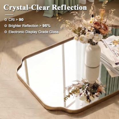 ANDY STAR 30"x40" Champagne Bronze Scalloped Mirror for Bathroom Sink