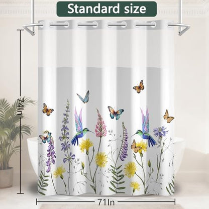 No Hook Shower Curtain with Snap-in Liner 71x74 Inch