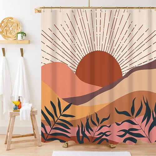 Boho Terracotta Shower Curtain for Bathroom 72x96 Inch