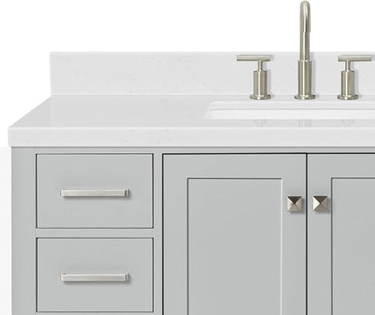 DKB Beckford 48-Inch Bathroom Vanity with Sink — Grey Single Sink Bathroom Vanity, 1.5" Edge Carrara White Quartz Countertop, Solid Wood, 2 Soft-Close Doors, 9 Dovetail Drawers