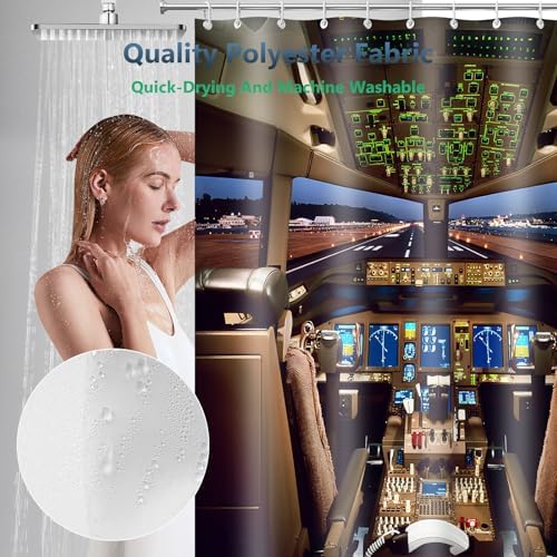 Airplane Cockpit for Boeing 777 Shower Curtain with Hooks 72 x 72 Inches