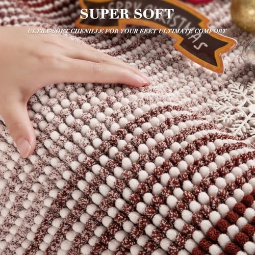 BSICPRO Bathroom Rugs Sets 2 Piece, Non Slip Striped Bath Mat, Burgundy Red