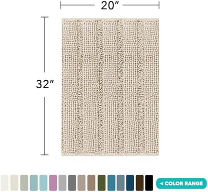 Turquoize Bathroom Rug 20"x32", Soft Absorbent Chenille Bath Rug, Fog