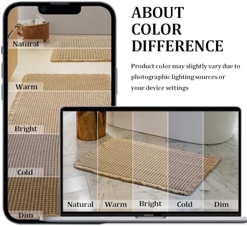 JIUZHEN Waffle Bath Mat Absorbent Bathroom Rugs Non Slip Waffle Rug Washable Boho Mats for Bathroom Quick Dry Farmhouse Bath Mats, Ultra Soft & Durable, 20" x 32", Brown