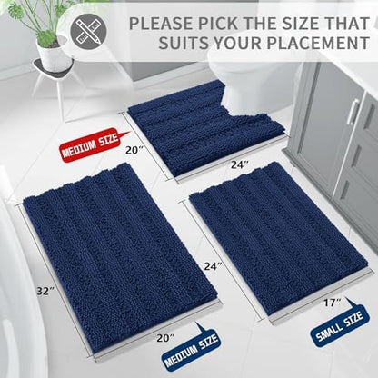 Yimobra Toilet Rugs U Shaped Washable 24 x 20, Non Slip and Super Absorbent Toilet Mat, Quick Dry, Ultra Luxury Microfiber Chenille Plush Fluffy Contour Bath Rugs for Toilet Base, Navy Blue