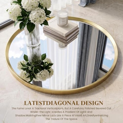 40 inch Brushed Gold Round Bathroom Mirror,Large Circle Mirror