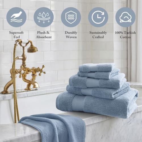 Madison Park 100% Turkish Cotton 600 GSM Bath Towel Set, 6 Piece, Soft Blue