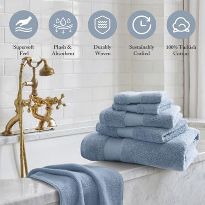 Madison Park 100% Turkish Cotton 600 GSM Bath Towel Set, 6 Piece, Soft Blue