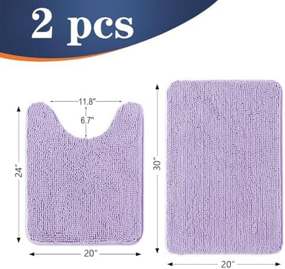 OLANLY Chenille Bathroom Rugs Mats Sets 2 Piece, 30"x20"+24"x20", Lavender