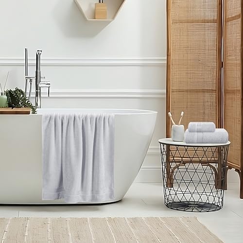 Belizzi Home Ultra Soft 3 Pack Cotton Towel Set, Contains a Bath Towel 28x55 inch, a Hand Towel 16x24 inch & a Wash Coth 12x12 inch, Ideal Everyday use, Compact & Lightweight - Light Grey