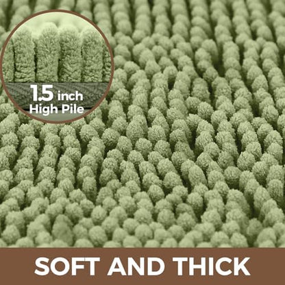 Bcoimo Bath Rugs Mat Set,2 Piece Non Slip Chenille Sage Bathroom Mat Sets