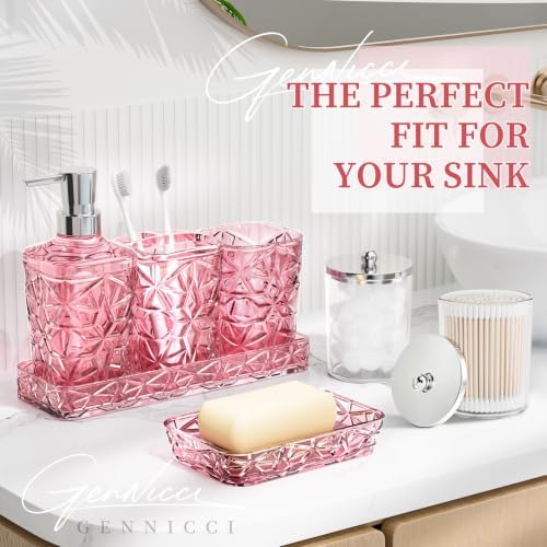 Pink Bathroom Accessories 7 Pcs, Pink Bathroom Set, Acrylic Soap Dispenser and Toothbrush Holder Set, Qtip Holder Set, Bathroom Sink Set, Gift for Home Apartment