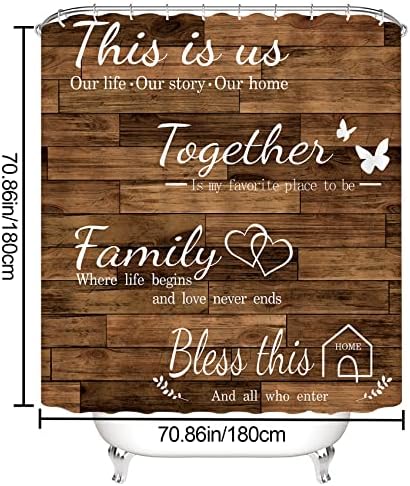 4Pcs Family Shower Curtain Sets with Non-Slip Rugs