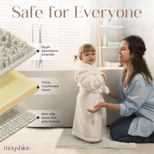 MAYSHINE Extra-Large Plush Shaggy Chenille Bath Mat, 59"x31", Extra Soft, Super Absorbent, Non-Slip Bathroom Rug, Fluffy Microfiber, Area Rug Sets for Bathroom Floor, Kitchen, Living Room, Wax White