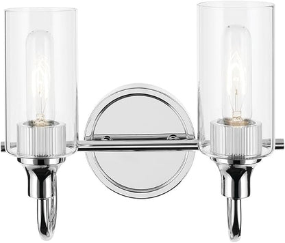 Kichler Kavi 12.5" 2-Light Vanity Light with Clear Glass in Chrome, Damp Rated, for Bathroom, Powder Room, Over a Mirror, (12.5" W x 10" H), 55210CH