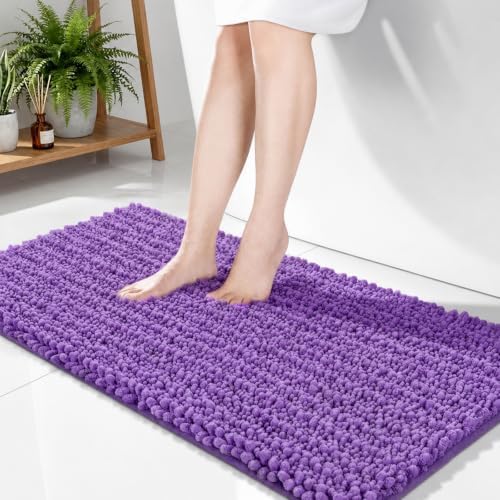 Disolla Purple Bathroom Rug 24x44 Inch - Thick Chenille Bath Mat, Large Shaggy Plush Absorbent Rug, Non-Slip Machine Washable Floor Mat for Double Vanity
