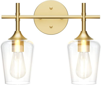 Ralbay Gold Bathroom Light Fixtures 2-Lights with Clear Glass Modern Wall Mount Lighting Industrial Farmhouse Gold Bathroom Vanity Lights Wall Sconce