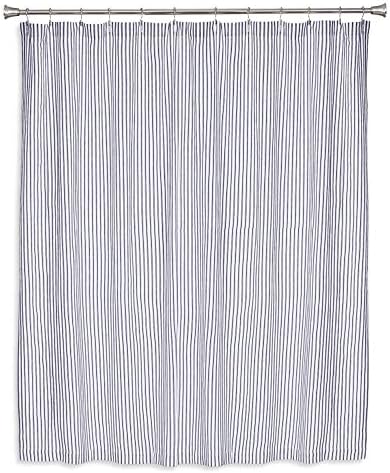 Navy Blue and White Ticking Stripe Woven Cotton Shower Curtain Extra Long 72 Inches W x 84 Inches L