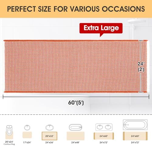 IM HOME Waffle Bath Mat Orange & Cream 5'x2', Boho Woven Modern Bath Mat Rugs, Absorbent Non Slip Bathroom Rugs, Soft Washable Bath Rugs with Tassels for Bathroom, Bedroom, Kitchen, Shower, Tub