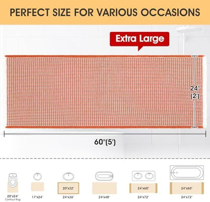 IM HOME Waffle Bath Mat Orange & Cream 5'x2', Boho Woven Modern Bath Mat Rugs, Absorbent Non Slip Bathroom Rugs, Soft Washable Bath Rugs with Tassels for Bathroom, Bedroom, Kitchen, Shower, Tub