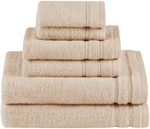 Comfort Spaces 6 Pc Towel Set, 100% Cotton Zero Twist, Beige Tan