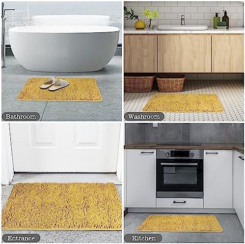 Yeaban Chenille Mustard Bathroom Rug 24"x36", Non-Slip Rubber Backing