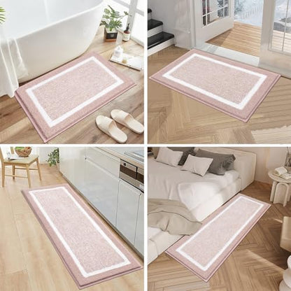 Pauwer Bathroom Rug Sets 3 Piece, Non Slip Washable Bath Mat, Dusty Pink