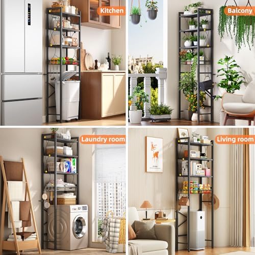 Over-The-Toilet Storage Rack, 4-Tier Bathroom Organizer Shelf Over Toilet with Adjustable Shelf and Basket, Freestanding Space Saver Bathroom Shelves Above Toilet for Room (Oak Gray)